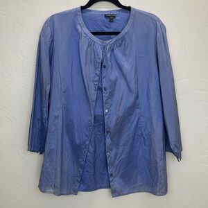 Eileen Fisher Silk Sky Blue Button Front Blouse L